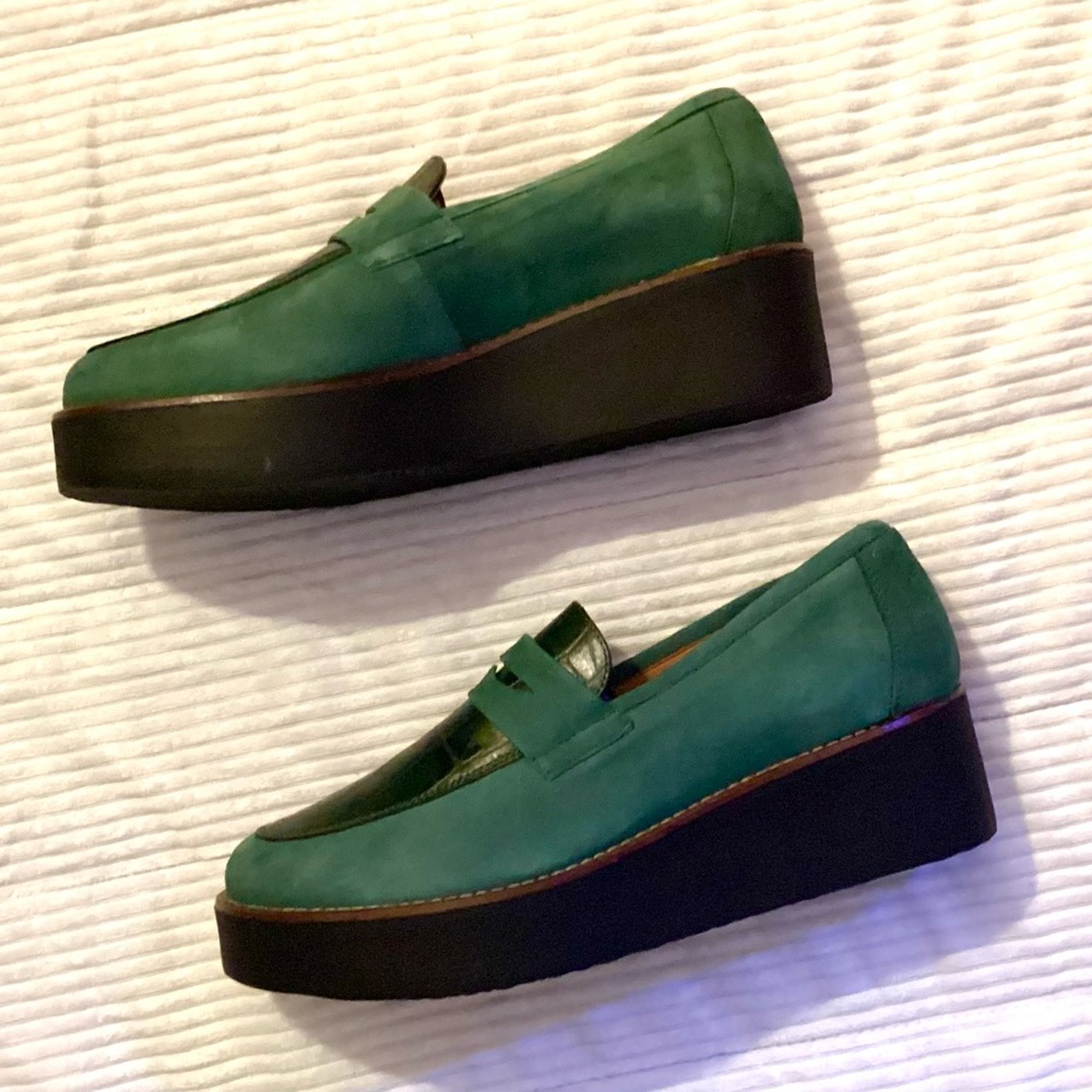 Women’s NIB deep green ANTHROPOLOGIE platform loafers/ size 8.5 - Picture 3 of 6